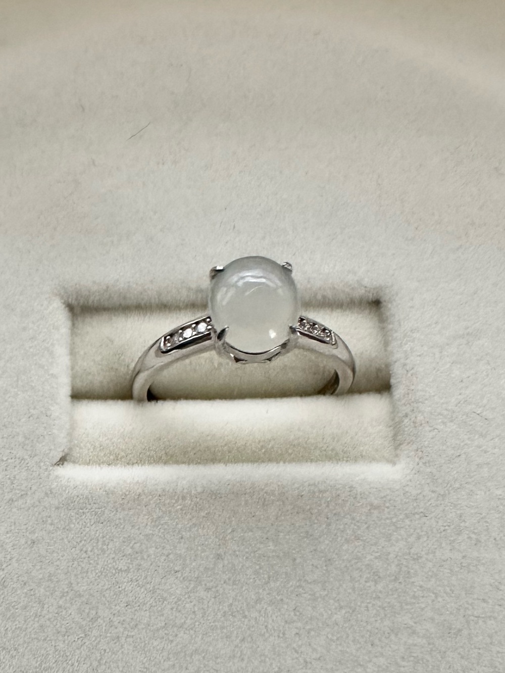 Sterling Silver White Icy Burmese Jade Ring